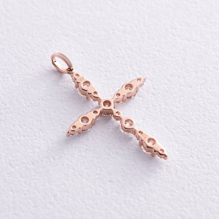 Крестик в красном золоте с бриллиантами пб0296ch - 2 Крестик в красном золоте с бриллиантами пб0296ch от ювелирного магазина Оникс - 2