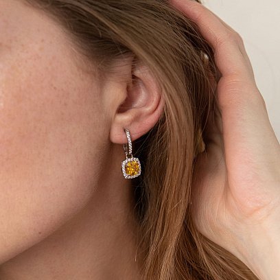 Серебряные серьги с белыми и желтыми фианитами 123043 №2