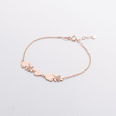 Браслет "Дві дівчинки та сердечко" в червоному золоті (фіаніти) б05651