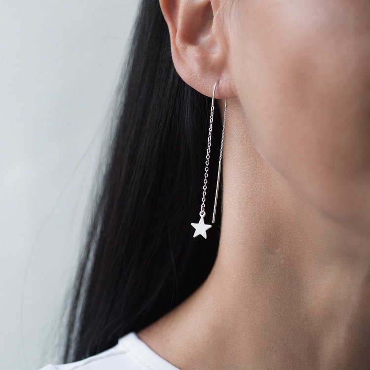 Сережки-протяжки "Зірочки" (родій) 122123 від ювелірного магазину Онікс - 2