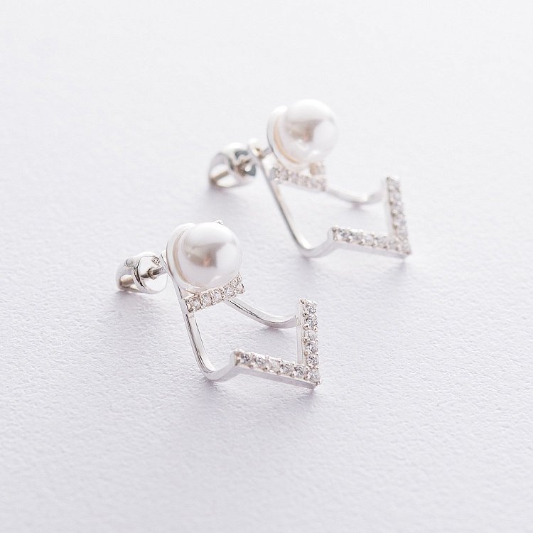 Срібні сережки "Перлинки" 122554 від ювелірного магазину Онікс