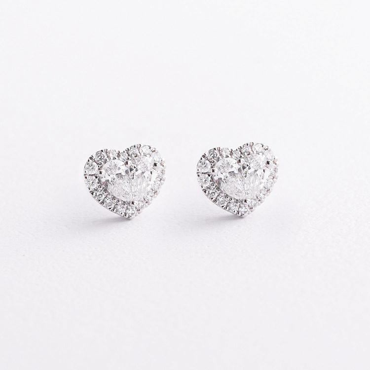 Золоті сережки - пусети "Сердечки" з діамантами сб0651nl від ювелірного магазину Онікс