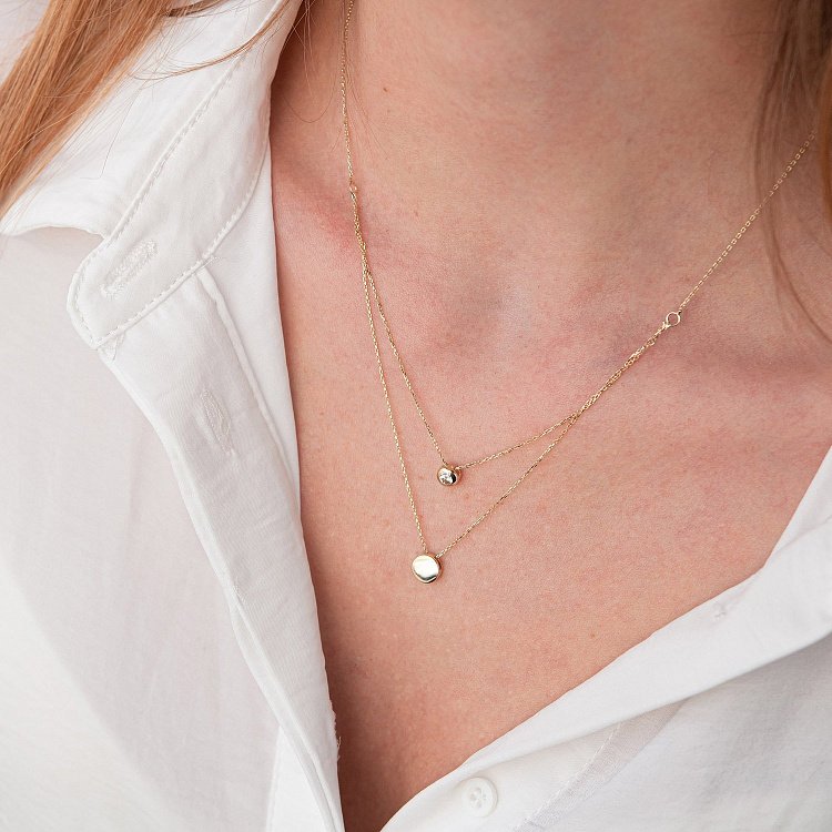 Кольє "Маленьке коло" з одним фіанітом (жовте золото) кол01563 від ювелірного магазину Онікс - 5