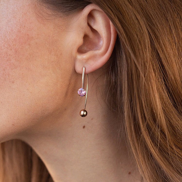 Золоті сережки "Натхнення" з рожевими фіанітами с08141 від ювелірного магазину Онікс - 2