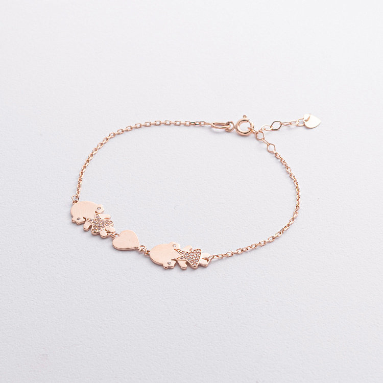 Браслет "Дві дівчинки та сердечко" в червоному золоті (фіаніти) б05651 від ювелірного магазину Онікс