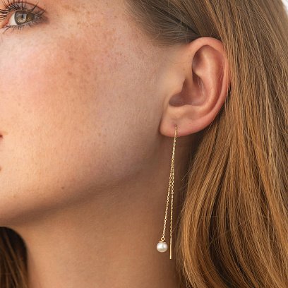 Сережки - протяжки з перлами (жовте золото) с09071