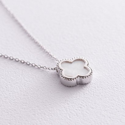 Колье "Клевер" в белом золоте (перламутр) кол01848 №8