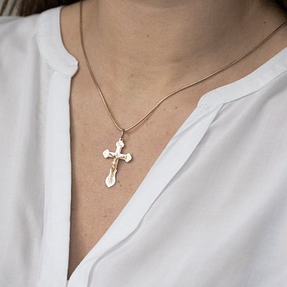 Золотий православний хрестик "Розп'яття. Спаси і збережи" п02439 №2