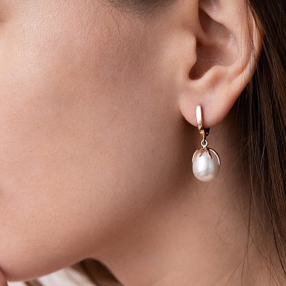 Золотые серьги (культ. пресн. жемчуг) с07771 №2