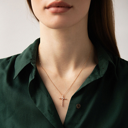 Крестик в красном золоте с бриллиантами пб0358lg №2