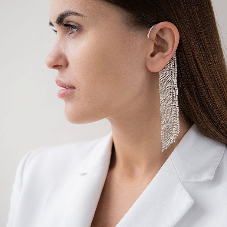 Серебряная серьга - каффа "Неповторимость" 122861 от ювелирного магазина Оникс - 15