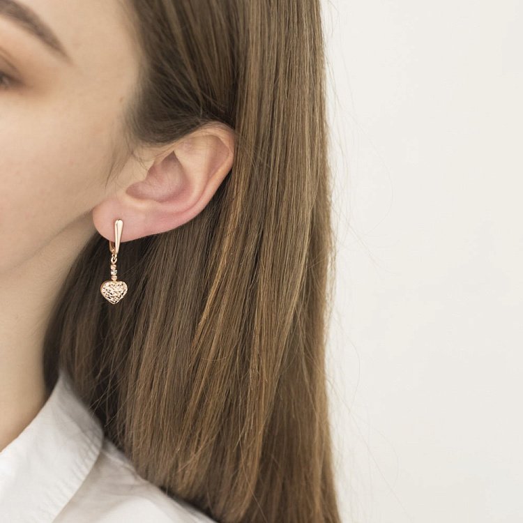 Золоті сережки "Сердечка" (родій) с06109 від ювелірного магазину Онікс - 2