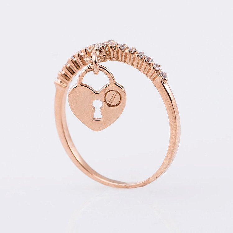 Золота каблучка "Серце" (фіаніти) к04844 від ювелірного магазину Онікс - 9