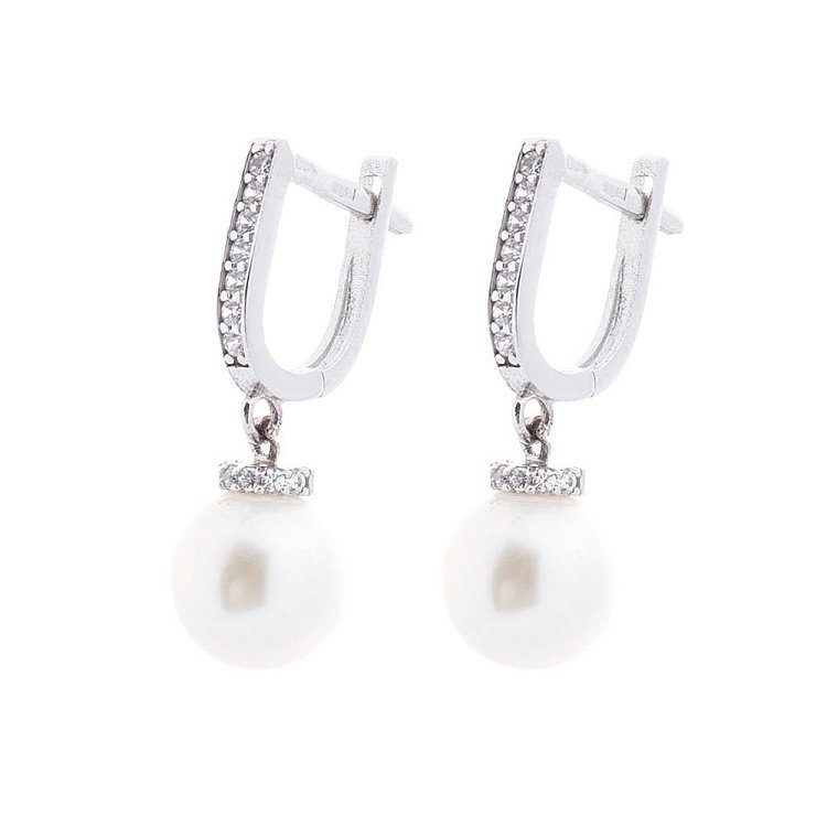 Золоті сережки з перлинами і фіанітами с05699 від ювелірного магазину Онікс - 1