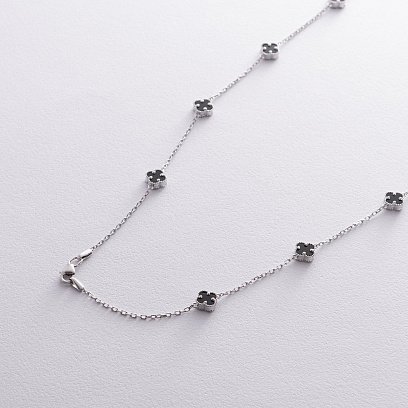 Кольє "Конюшина" з оніксом mini (біле золото) кол02427 №3