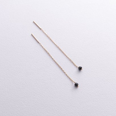 Золоті сережки - протяжки (чорні фіаніти) с08814 №2