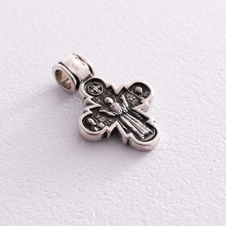 Срібний православний хрест "Розп'яття з пристоячими. Божа Матір Оранта" з чорнінням 131728 від ювелірного магазину Онікс - 1