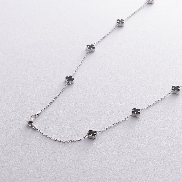 Кольє "Конюшина" з оніксом mini (біле золото) кол02427 від ювелірного магазину Онікс - 2