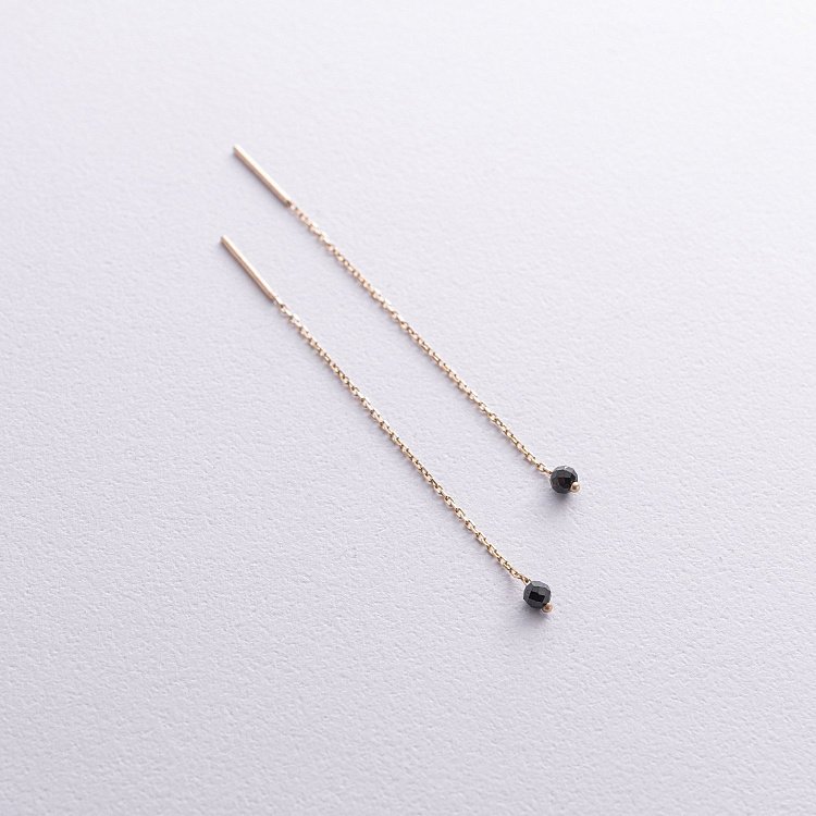Золоті сережки - протяжки (чорні фіаніти) с08814 від ювелірного магазину Онікс - 1
