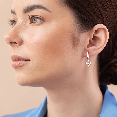 Золотые серьги "Сердечки" с фианитами с07022 №3