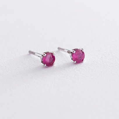 Серьги - пусеты с рубинами в белом золоте с06806