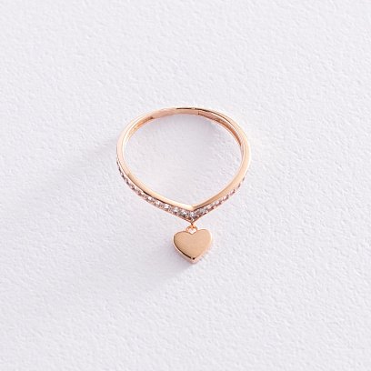 Золотое кольцо "Сердечко" с фианитами к06820 №3