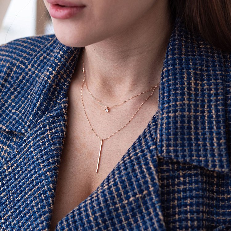 Двойное золотое колье "Хлоя" с фианитом кол01865 от ювелирного магазина Оникс - 1