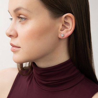 Золотые серьги - пусеты "Цветочки" 2 в 1 с бриллиантами сб0615cha №7