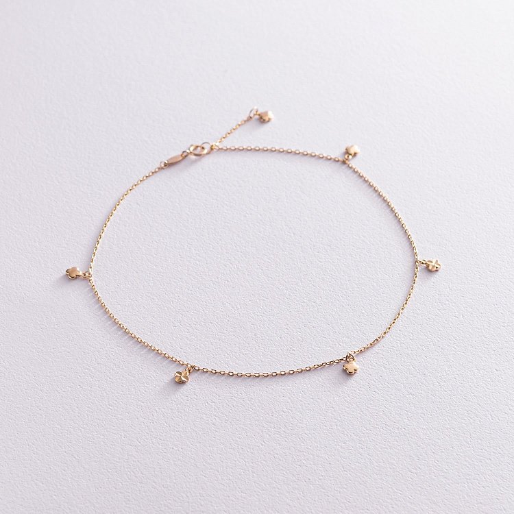 Золотий браслет на ногу "Конюшина" б04838 від ювелірного магазину Онікс