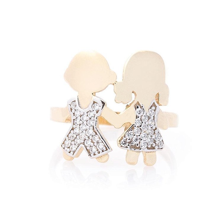 Золотое кольцо "Мальчик и девочка" (фианиты) к05864 от ювелирного магазина Оникс - 2