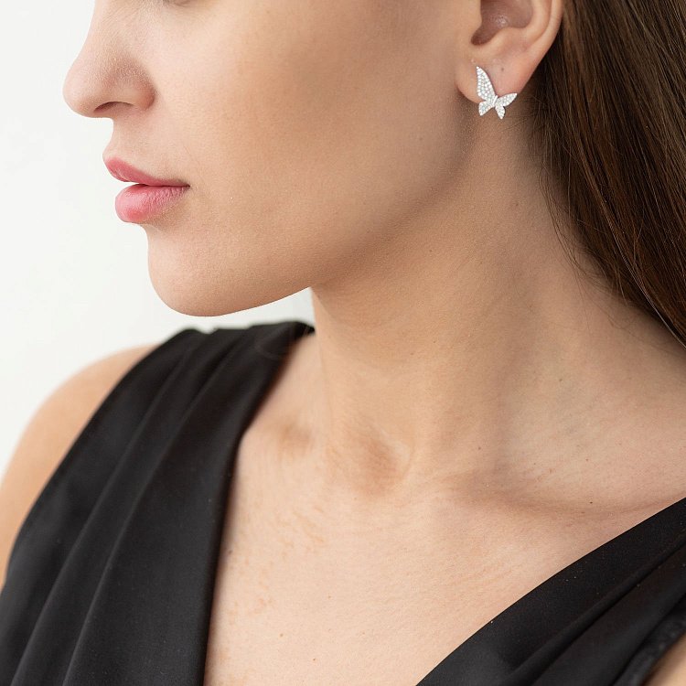 Золоті сережки - пусети "Метелики" (діаманти) с295 від ювелірного магазину Онікс - 2