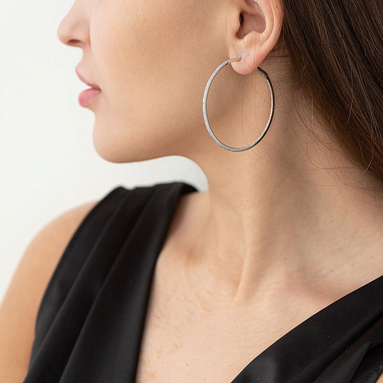 Золоті сережки - кільця з діамантами с801 від ювелірного магазину Онікс - 1