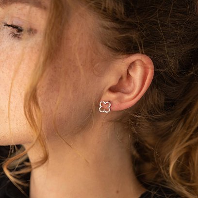 Золотые серьги - пусеты "Клевер" с фианитами с08284 №3