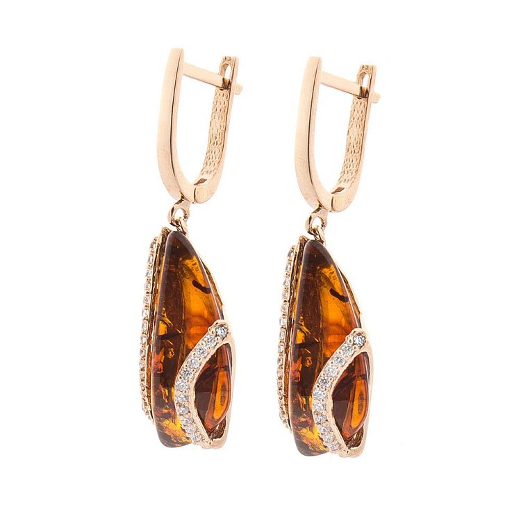 Золотые серьги (янтарь, фианиты) с05375 от ювелирного магазина Оникс - 1