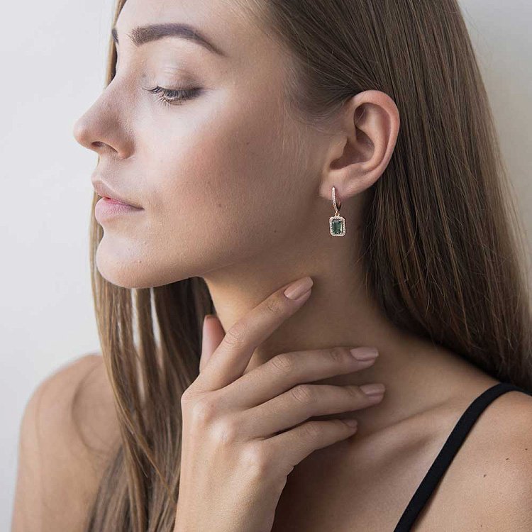 Золотые серьги с празиолитом и фианитами с04176 - 3 Золотые серьги с празиолитом и фианитами с04176 от ювелирного магазина Оникс - 3