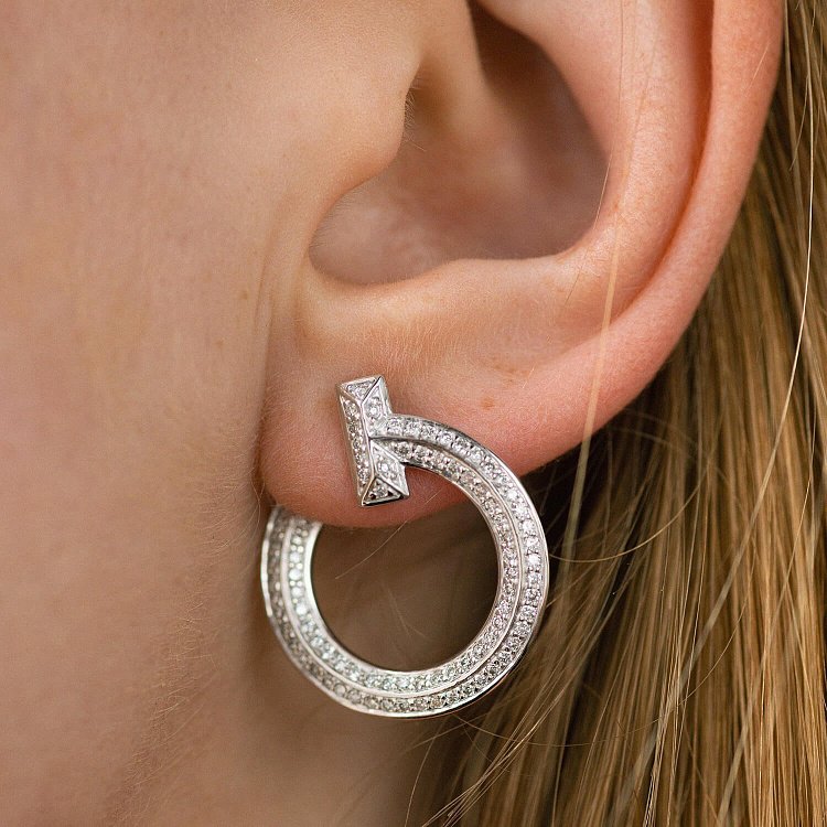 Серьги - пусеты "Evelyn" в белом золоте (фианиты) с08669 от ювелирного магазина Оникс - 9