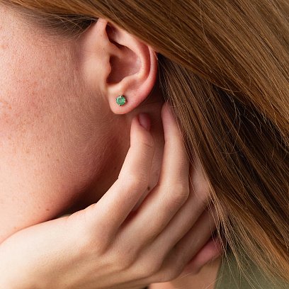 Золоті сережки - пусети зі смарагдами сб0429gl №6