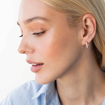 Золотые серьги "Беата" с белыми фианитами с07860 №2