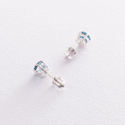 Срібні сережки-гвоздики (синт. топаз Лондон) 121979 №4