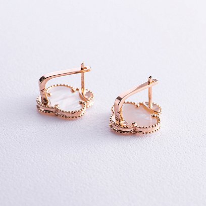 Серьги "Клевер" в красном золоте (перламутр) с07909 №8