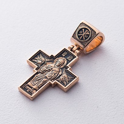 Золотий хрест з чорнінням "Спас на престолі. Божа Матір на престолі" п02432