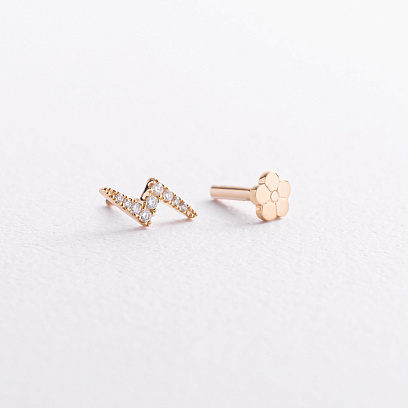 Одиночная золотая серьга для хеликса "Молния" (бриллианты) сб0682ca №3