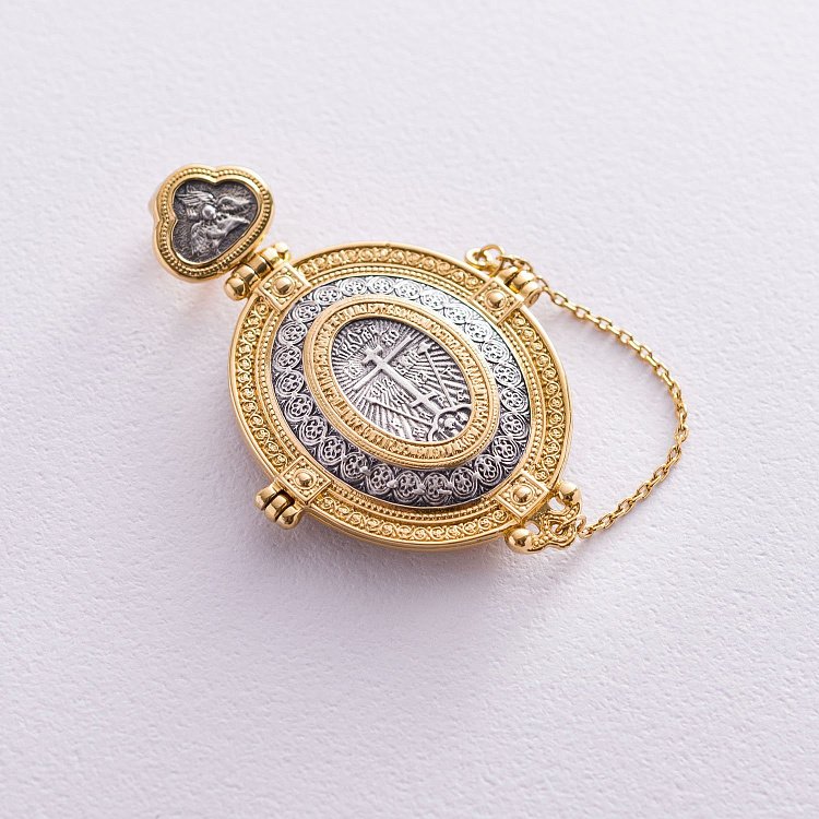 Серебряный мощевик "Ангел Хранитель. Голгофа. Господь Вседержитель. Толгская икона Божией Матери" 133052 от ювелирного магазина Оникс