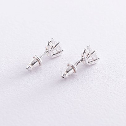 Серебряные серьги-гвоздики с фианитами 121624 №3