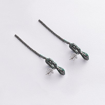 Золотые серьги - пусеты "Змеи" (бриллианты, изумруды, рубины) сб0597nl №3