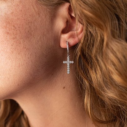 Срібні сережки "Хрестики" з фіанітами 40021.1 №4