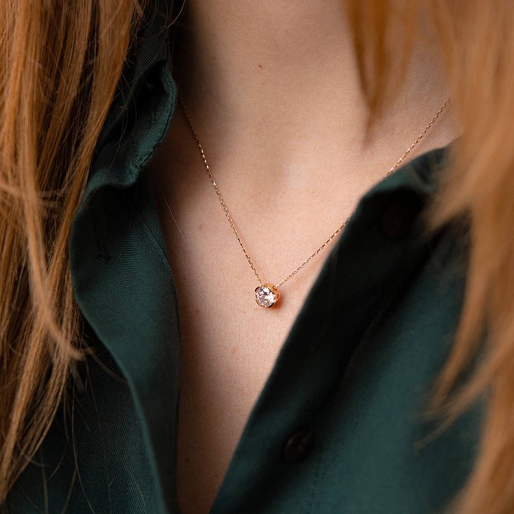 Золоте кольє з одним фіанітом кол01190 від ювелірного магазину Онікс - 1