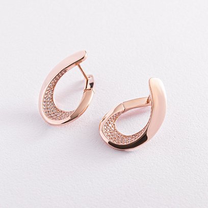 Золотые серьги с белыми фианитами с05811 №3