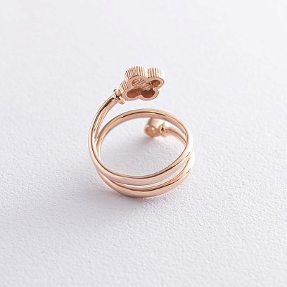 Кольцо "Клевер" с фианитами в красном золоте к06665 №4