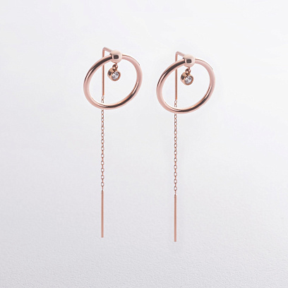 Золотые серьги - протяжки "Kamila" с фианитами с09227 №2